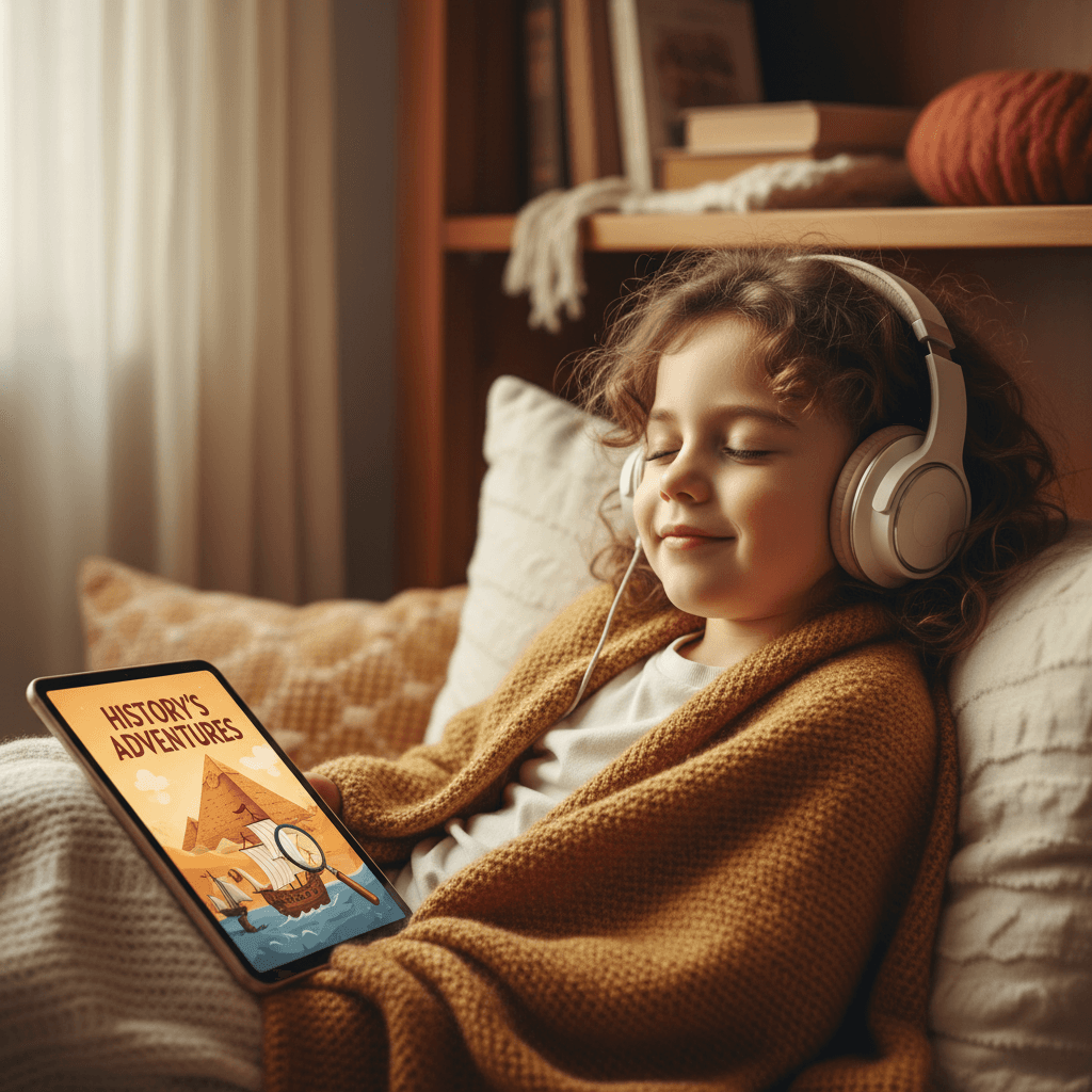 Child listening to personalized audiobook story