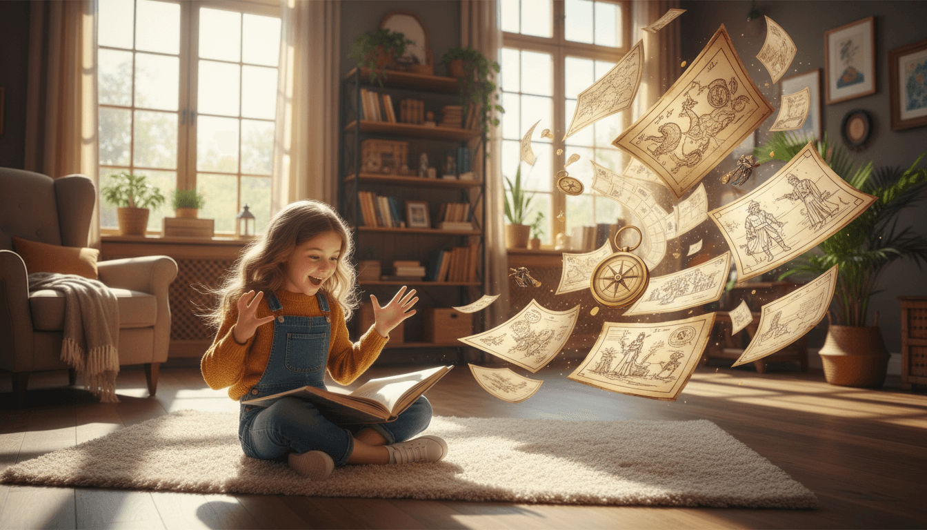 Young reader imagining historical adventure stories