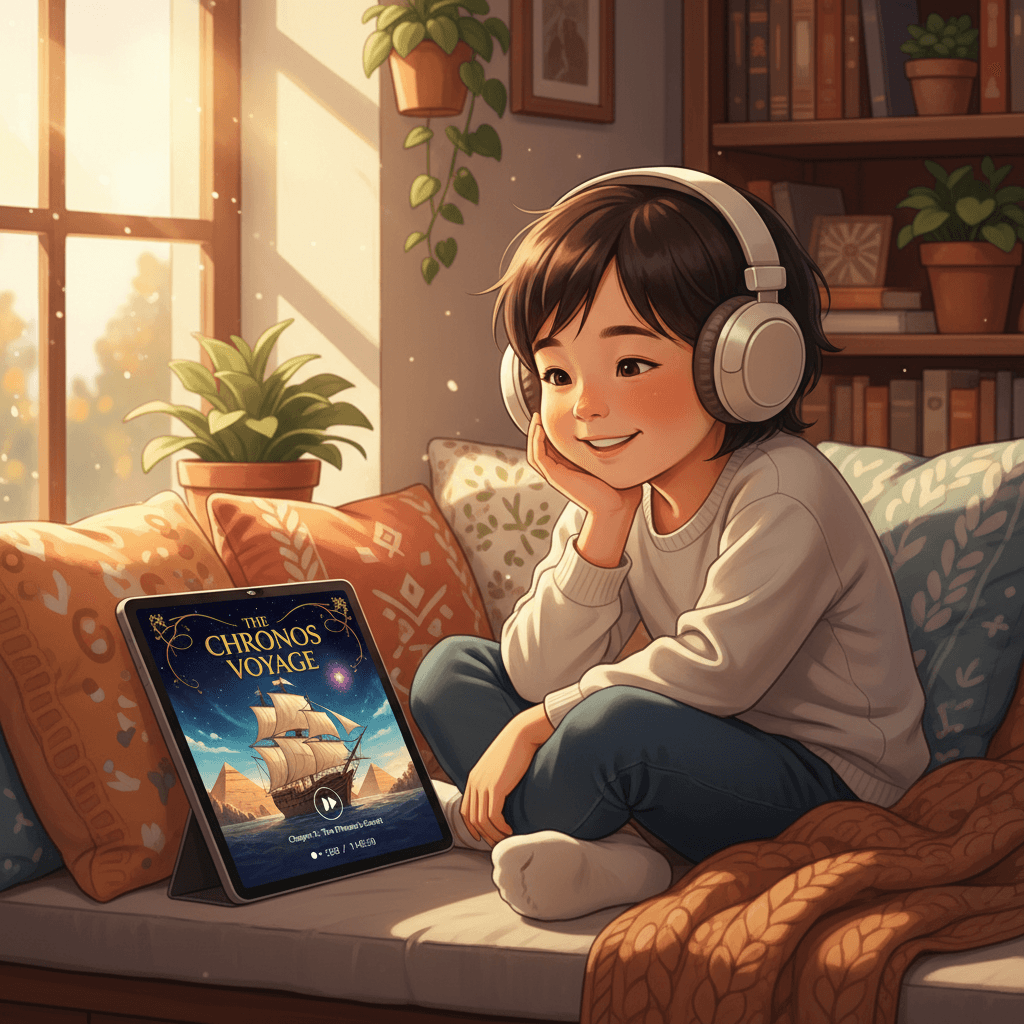 Child listening to an EpicEra Kids audiobook