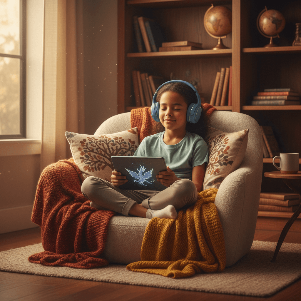 Child enjoying EpicEra Kids audiobook story