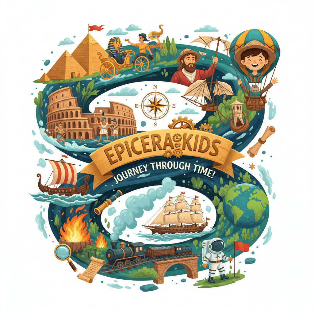 Time-travel adventure journey illustration